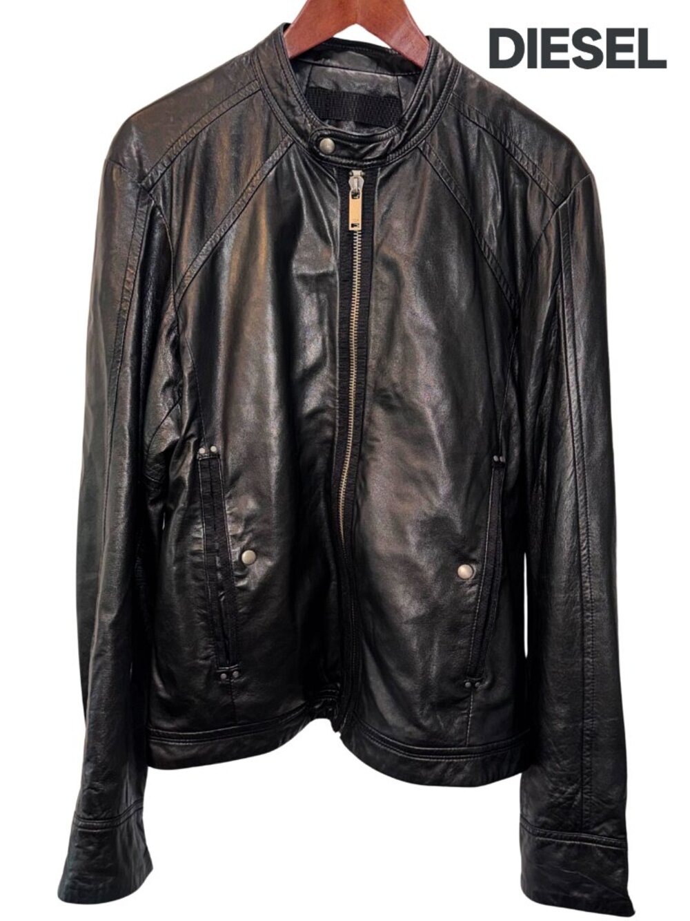 DIESEL Men's Leather Motorcycle Jacket in Black - L - Picture 1 of 15